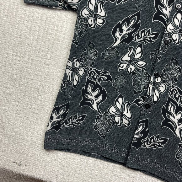 Y2K 725 Originals Mens L Hawaiian Tribal Print Button up Shirt Grey / Black - Picture 6 of 15